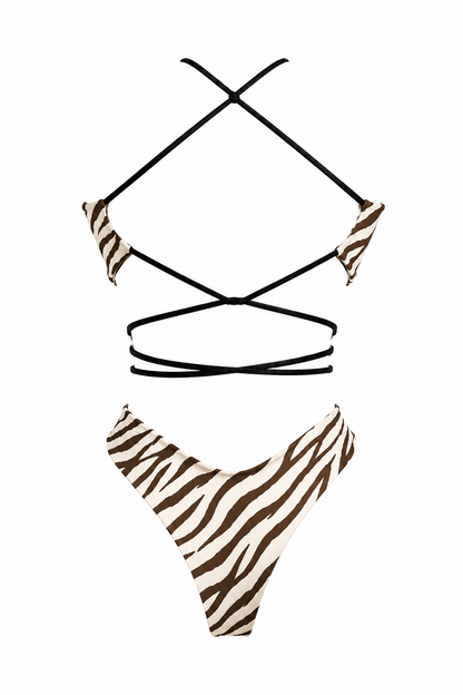 SERENGETI - BROWN ZEBRA MONOKINI ONE-PIECE SWIMSUIT