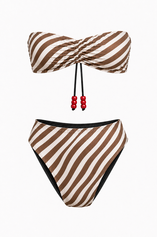 SERENGETI - BROWN ZEBRA HIGH-WAIST BIKINI