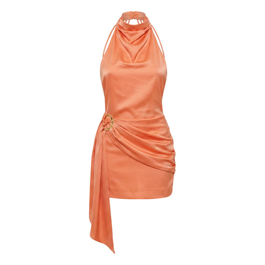orange satin halterneck wrap bodycon dress Womens Lipsy Orange Halter Neck Scarf Satin Maxi Dress 12