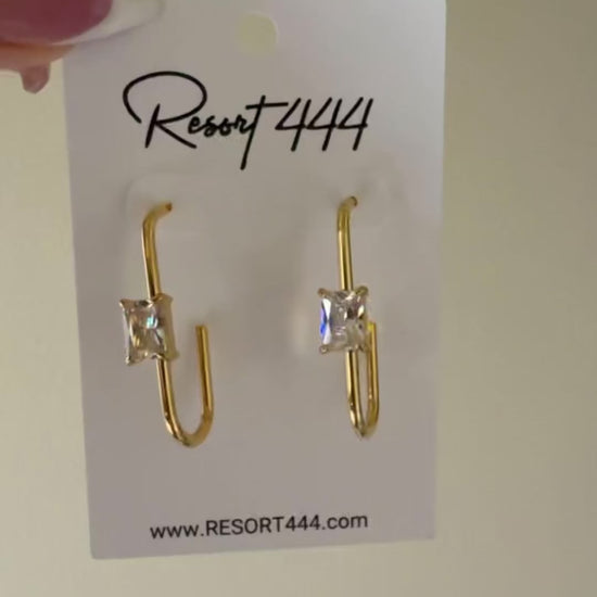 Zenith Earrings – Sculptural Gold Hoops with Center Gem | RESORT 444